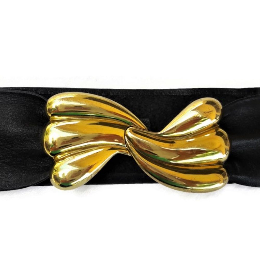 Giani Bernini Leather Belt Gold Scallop Buckle M